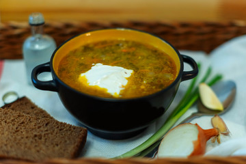 traditional Russian soup grey shchi. historical Russian cuisine. 