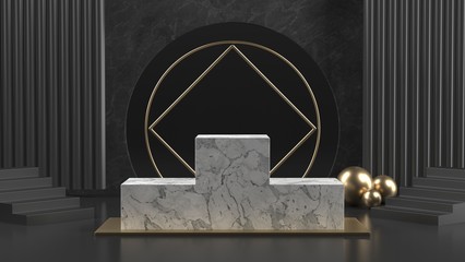 3d render image of black and white marble podium luxury background for cosmetic or another product.