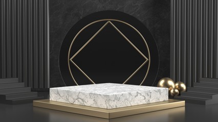 3d render image of black and white marble podium luxury background for cosmetic or another product.