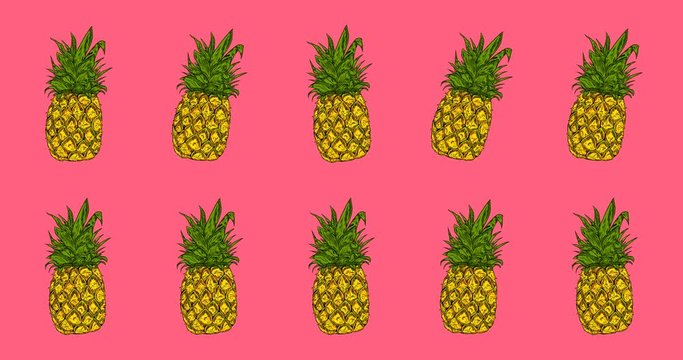 Pineapple is shaking on a colored background. Vegetarian theme