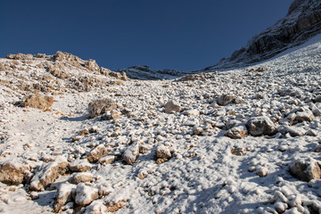 Trail covered in snow bellow Dolkova špica peak