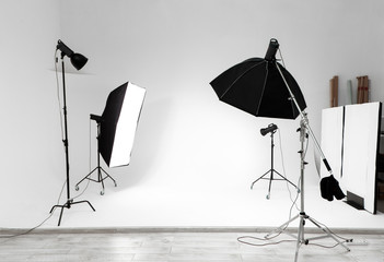 Modern photo studio with professional equipment - 301839598
