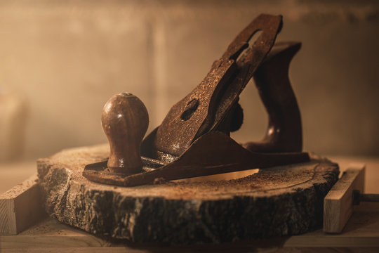 Old wood planer in the carpentry workshop