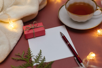 Christmas Mock up notebook with blank white paper sheet.