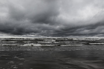 dramatic stormy clouds on the beach