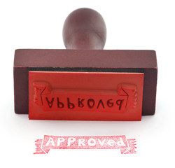 Approved text with rubber stamp