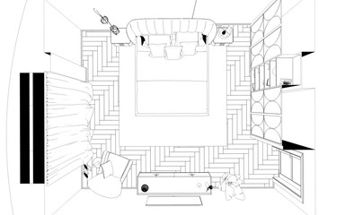 interior contour visualization, 3D illustration, sketch, outline