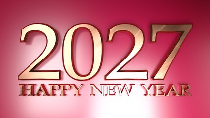 2027 Happy New Year copper write on red background - 3D rendering illustration