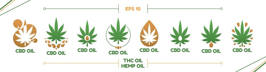 Fototapeta na wymiar Set medical cbd thc hemp oil logo