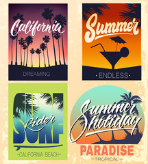 Set of summer hand lettered print for apparel t shirt and other uses, southern beach typographic art