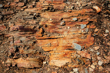 Volcanic colorful gravel and layers of granite from Icelandic Landmannalaugar mountains as a pattern, Iceland, details, closeup