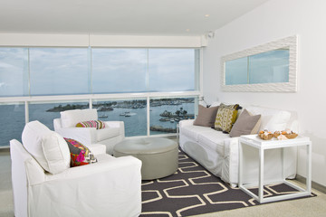 Fototapeta na wymiar Apartment interior with ocean view.