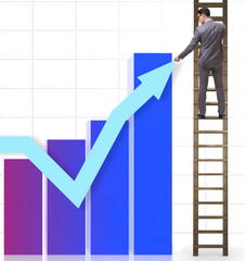 Businessman climbing towards growth in statistics