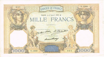 Fototapeta na wymiar France. billet de la banque de France. 1000 Francs