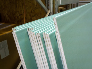 Drywall stack in a hardware store. Construction material
