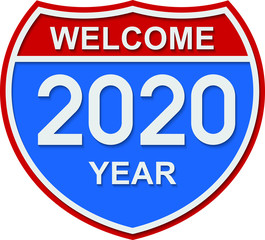 Happy New Year 2020. Modern route sign. Christmas design element.