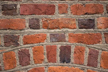 Background, bright red brick wall of an old building. Brick textured masonry