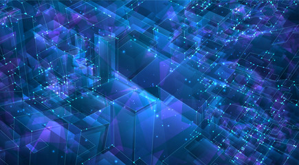 vector abstract background of glowing square crystals on blue