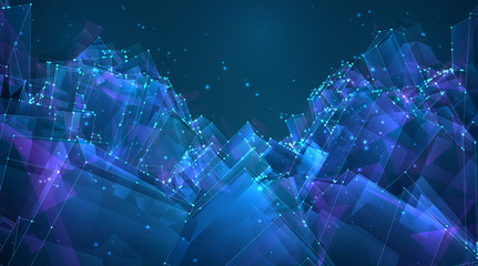 vector abstract background of glowing square crystals on blue