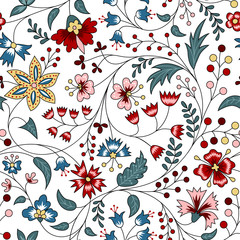 Floral seamless pattern in chintz style on white background - 301850950