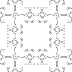 Vintage border frame, thin curved lines, linear vintage pattern, black and white vector illustration.