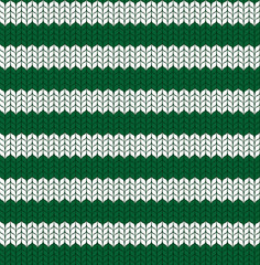 Seamless knitted striped green and white pattern. Christmas backgroung