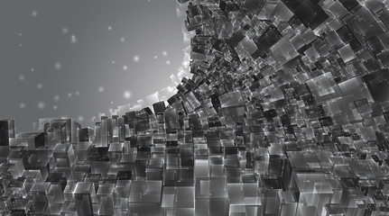 vector abstract 3d crystal. a view of the roofs of the city, a large chaotic set of glass pendants.