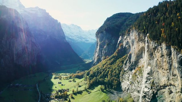 Lauterbrunnen town in Swiss Alps valley, Switzerland.