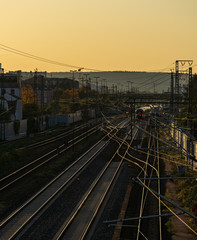 Railway at sunset in warm colors