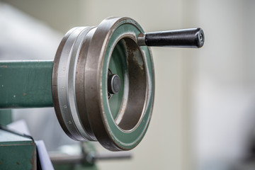 A hand wheel of a modern lathe