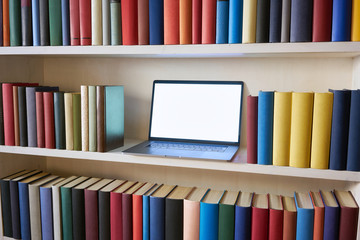 Bookshelf with laptop