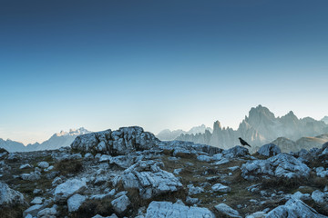 Dolomites Alps rocky mountain range at Tre Cime Di Lavaredo