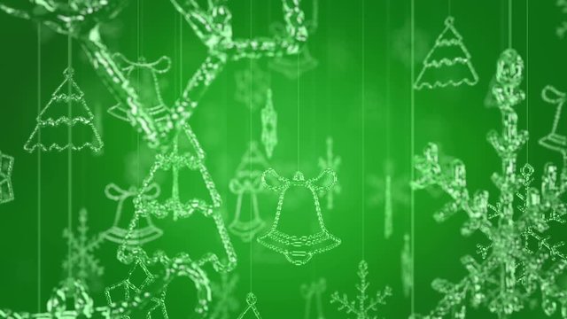 Flight between Christmas symbols. A perfect background. The animation is looped. Spinning on strings on a solid background.