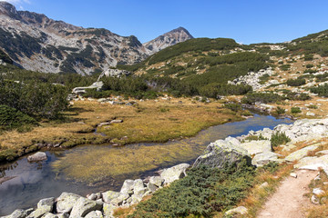 Amazing landscape with mountain river and Muratov peak, Pirin Mountain, Bulgaria