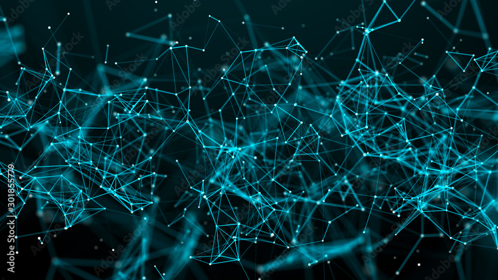Poster digital plexus of glowing lines and dots. abstract background. 3d rendering. network.