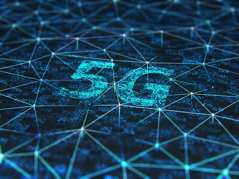 Sign of the 5g on digital screen, close up. 