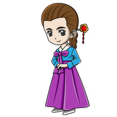 cartoon girl wearing korea clothes