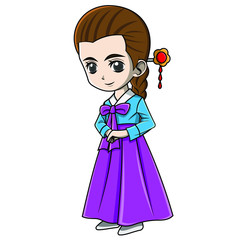 Fototapeta premium cartoon girl wearing korea clothes