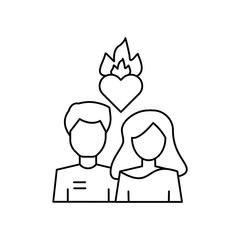 Man woman fire heart icon. Simple line, outline vector of having feelings icons for ui and ux, website or mobile application