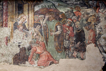 adorazione dei Magi; affresco nella Collegiata di San Fiorenzo a Fiorenzuola d'Arda (Piacenza)