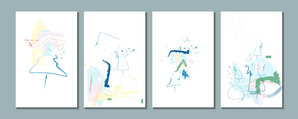 Obraz premium Set of rectangular cards on the theme of New Year on a white background a Christmas tree