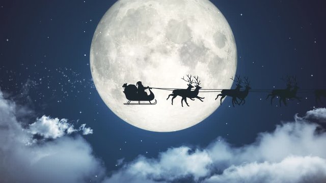 Santa Claus and Reindeer Christmas Eve Night Ride