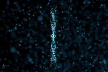 DNA particles and diffused glowing lines, 3d rendering.