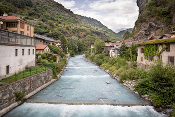 Fototapeta na wymiar Torrente Evancon stream in Verres town, Aosta Valley, Italy 