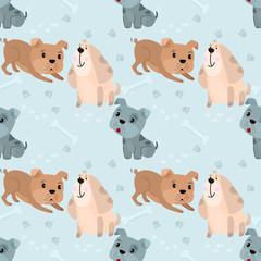 Cute dog and dog bone seamless pattern ongray background fabric textile.