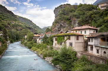 Fototapeta premium Torrente Evancon stream in Verres town, Aosta Valley, Italy