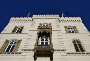 Historic old building, white facade - noble house in Hamburg, Germany, near the Aussenalster