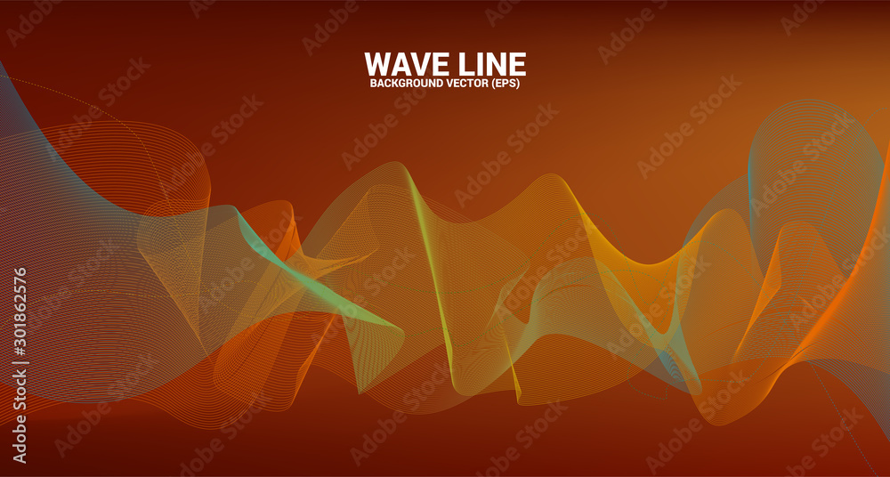 Fototapete yellow green sound wave line curve on red background. element for theme technology futuristic vector