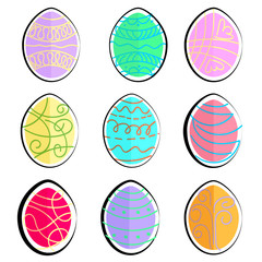 Vector illustration of a set of colorful and painted abstract Easter eggs