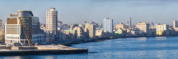 Panoramic view of the Havana skyline and the Malecon avenue